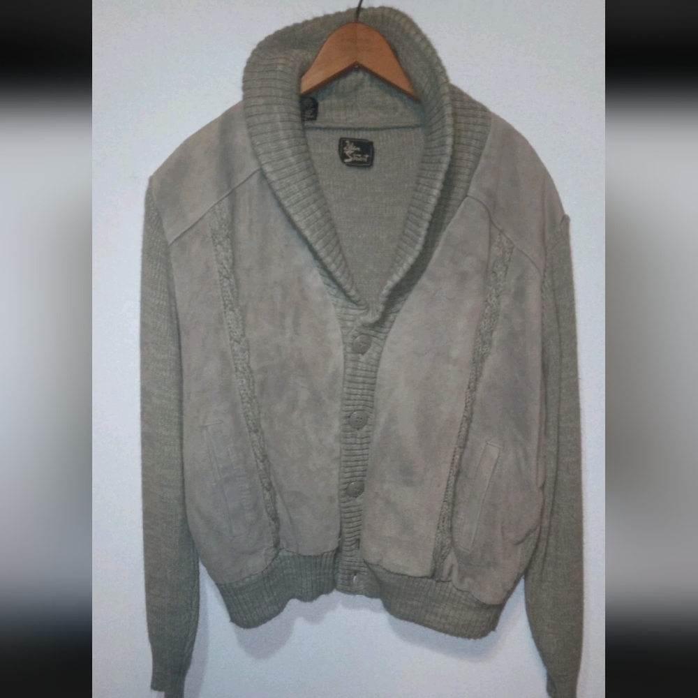 Alan Stuart Men's Suede/ Cable Knit Jacket Light Green Sz XL